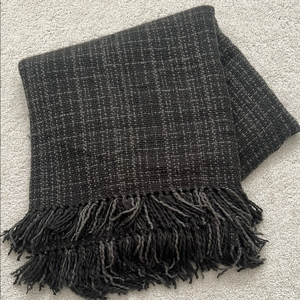 Crate&Barrel Black Woven Throw Blanket